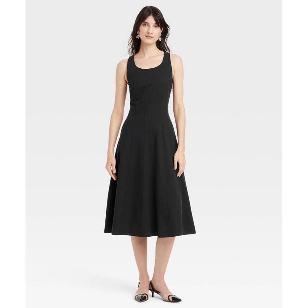 A New Day Midi Dress Women 10 Black Excellent Sleeveless Fit Flare Minimalist